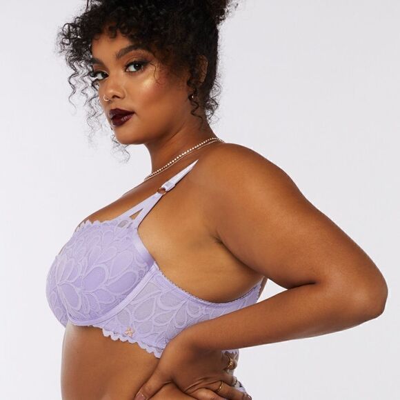 Savage X Fenty Savage Not Sorry Lightly Lined Lace Balconette Bra 38D Lavender - Picture 3 of 6